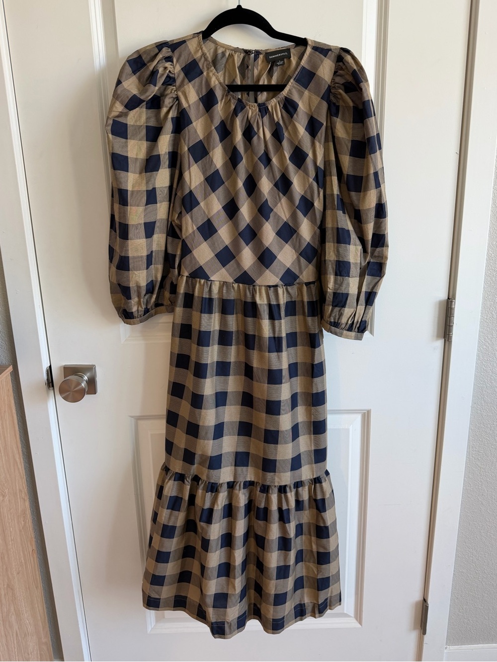 Summersalt Tiered Midi Dress L Buffalo Check Plaid Cotton NWT - Picture 5 of 14